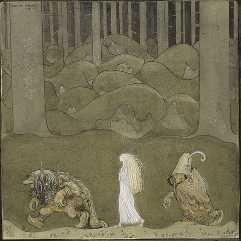 "Princesa entre dous trolls", ilustración de John Bauer para un conto de Helena Nyblom. Prinsessan_och_trollen