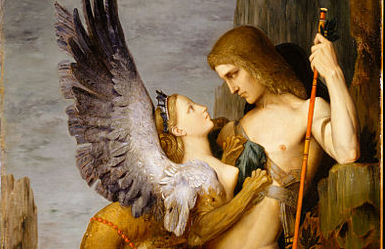 "Edipo e a esfinxe" (pormenor), 1864, por Gustave Moreau edipo-e-a-esfinxe-gustave-moreau-pormenor