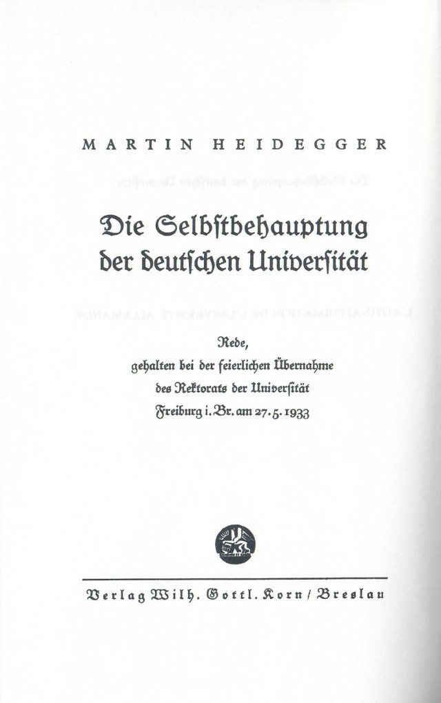 Frontispicio da primeira edición do discurso do reitorado.