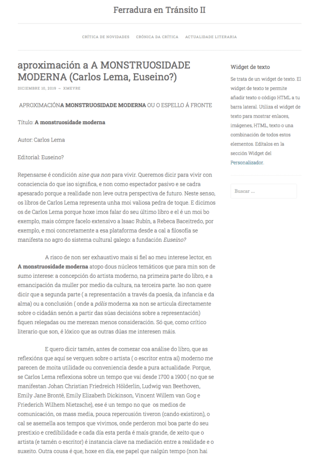 Aproximación á Monstruosidade moderna ou o espello á fronte